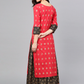 Women Red & Black Kurta Skirt Set