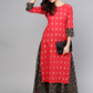 Women Red & Black Kurta Skirt Set