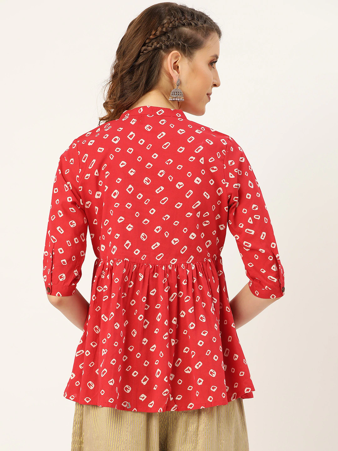 Women Red & White Print A-Line Top