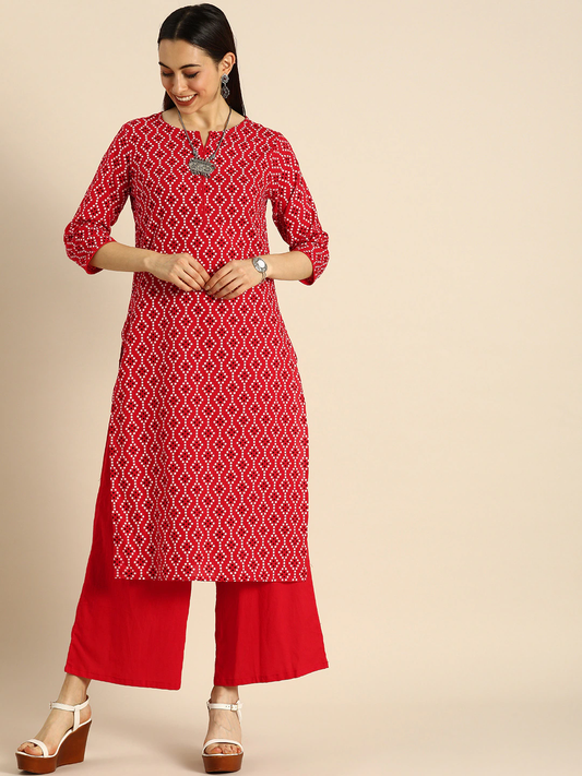 Women Red Ethnic Motifs Printed Kurta Set