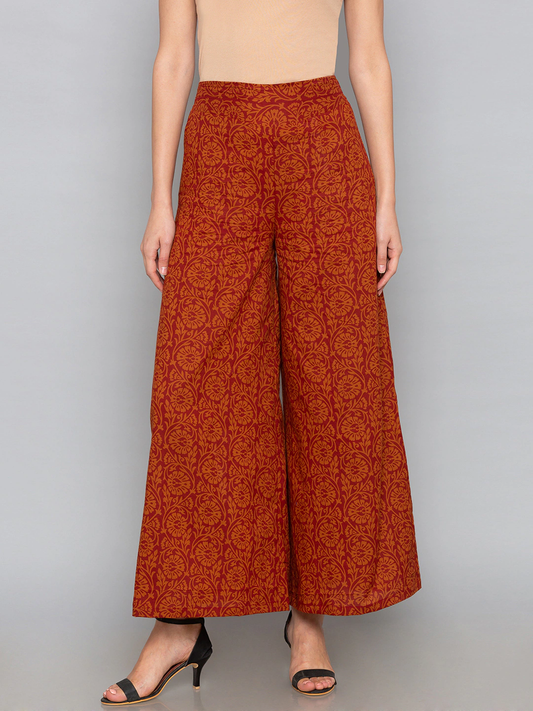 Women Rust Brown Printed Palazzos