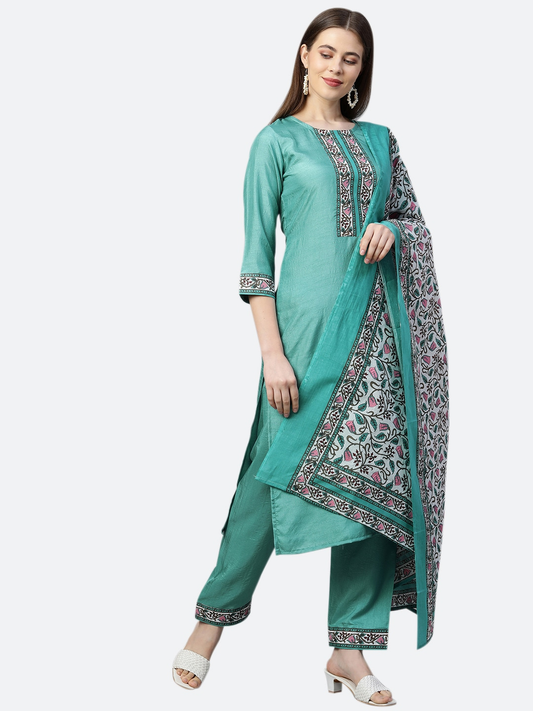 Women Sea Green Floral Kurta Set