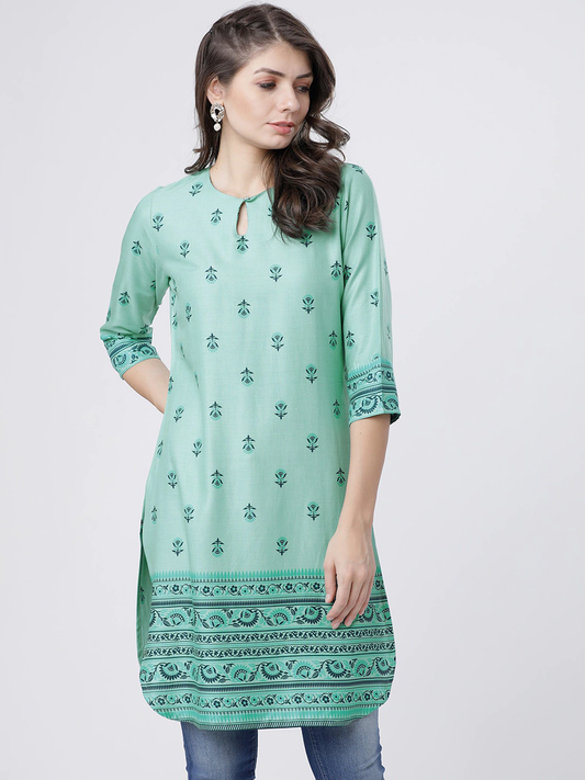 Women Sea Green Printed Tunic