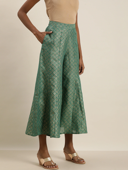 Women Sea Green Cropped Palazzos