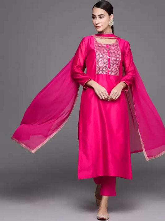 Women Pink Silk Blend Kurta set