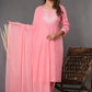 Women Soft Pink Viscose Rayon Pink Kurta set with Dupatta