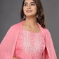 Women Soft Pink Viscose Rayon Pink Kurta set with Dupatta