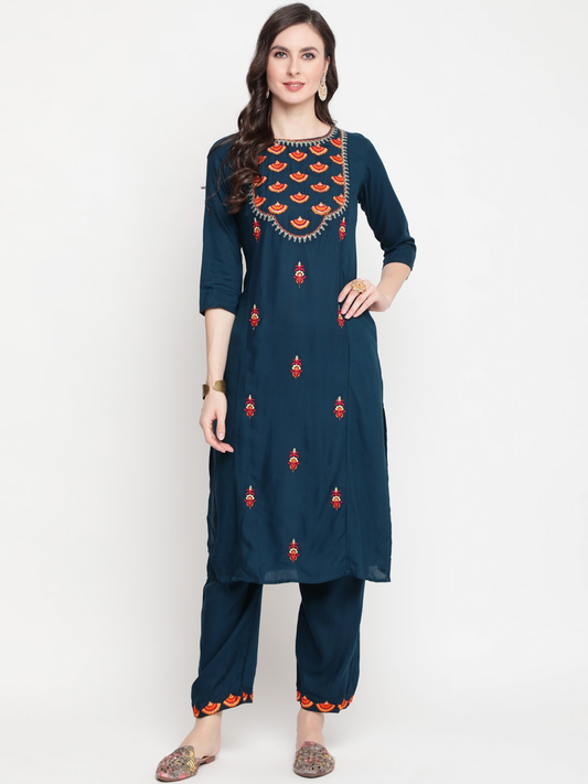 Women Teal Blue Kurta Set