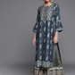 Women Teal Blue Ethnic Printed Chanderi Silk Kurta