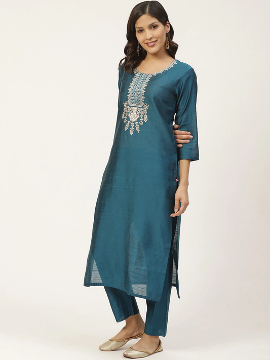Women Teal Blue Ethnic Kurta Set