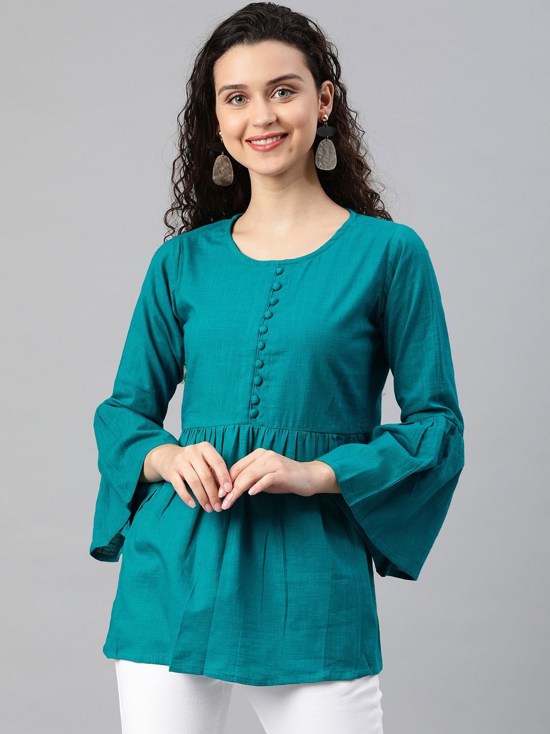 Women Teal Blue Solid Top