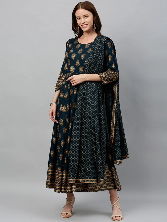 Women Printed Anarkali Kurta With Dupatta