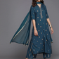 Women Teal Blue & Golden Printed Kurta Set