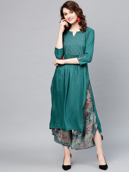 Women Teal Blue Kurta Set