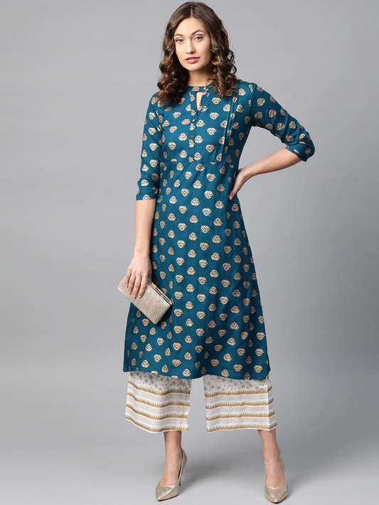 Women Teal Blue Kurta Set