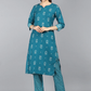 Women Teal Blue Printed Kurta Set