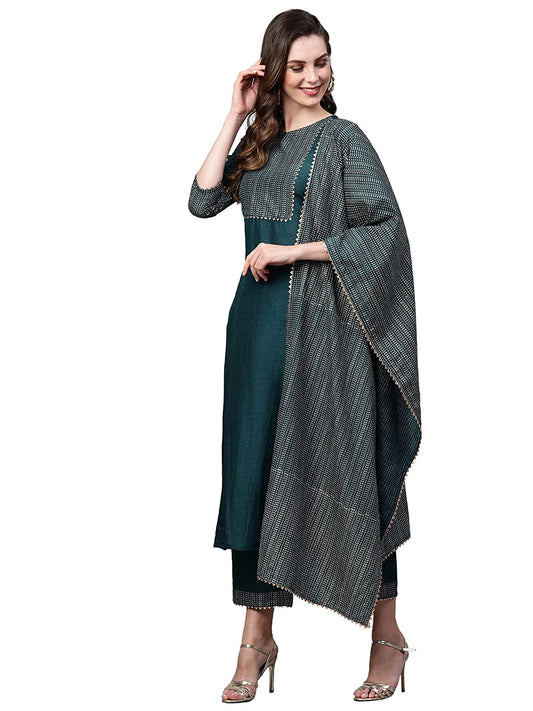 Women Teal Cotton Blend Kurta set