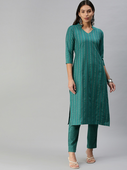 Women Teal Green Pure Cotton Kurta Set