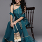 Women Teal Green & Golden Kurta Set