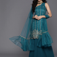 Women Teal Green & Golden Kurta Set