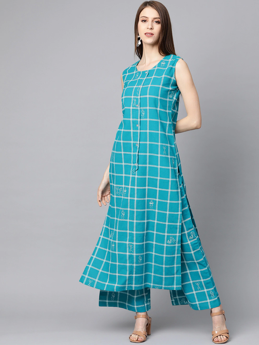 Women Teal Green Kurta with Palazzos
