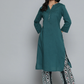 Women Teal Green & White Pure Cotton Kurta Set