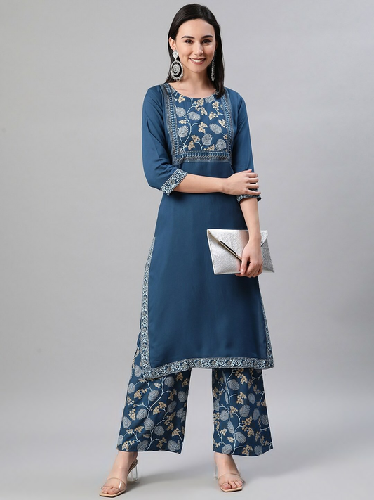 Women Teal Yoke Design Kurta Set