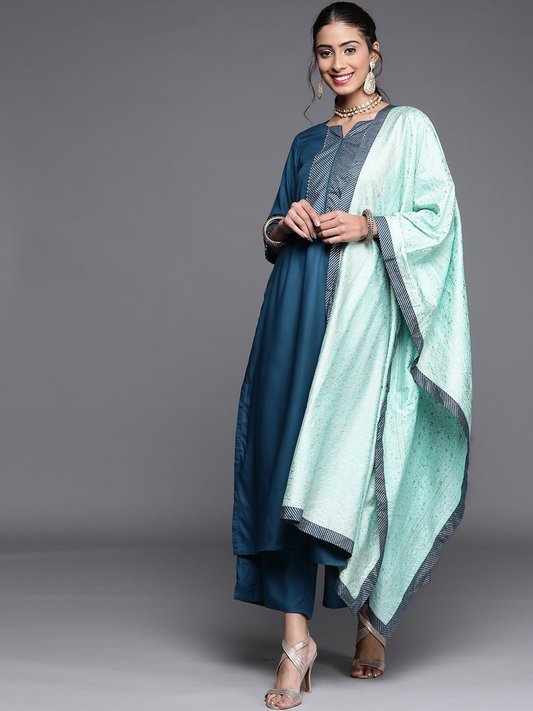 Women Teal Yoke Design Kurta Set