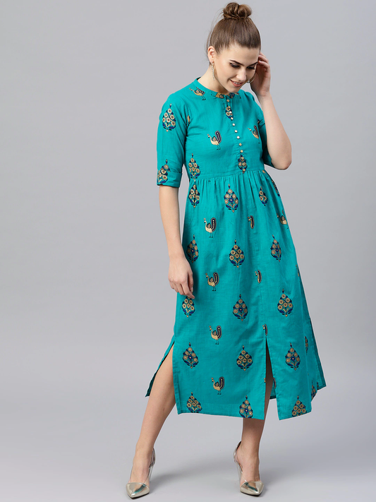Women Blue Printed Dress