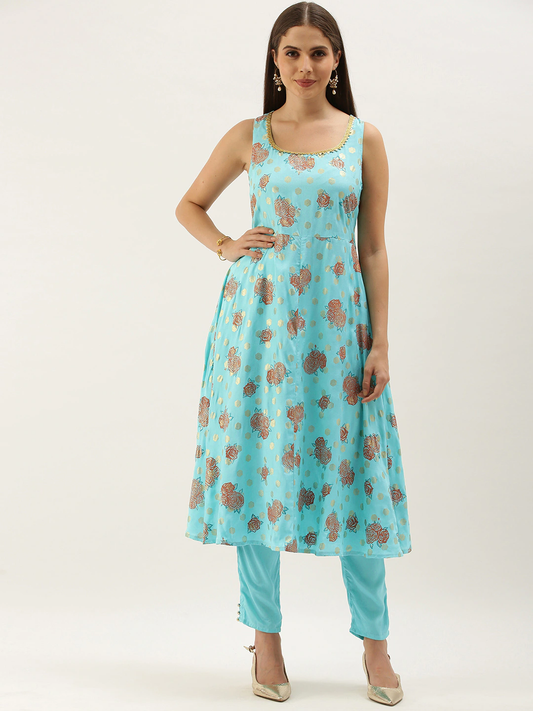 Women Turquoise Blue Anarkali Kurta Sets