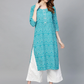 Women Turquoise Blue Print Kurta Set