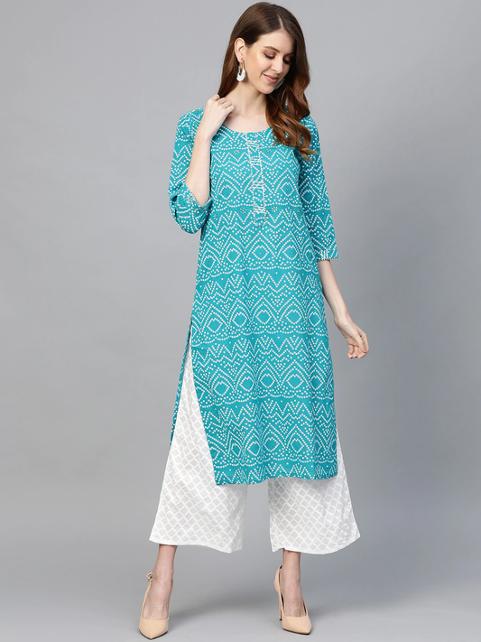 Women Turquoise Blue Print Kurta Set