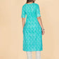 Women Turquoise Embroidered Cotton Kurta
