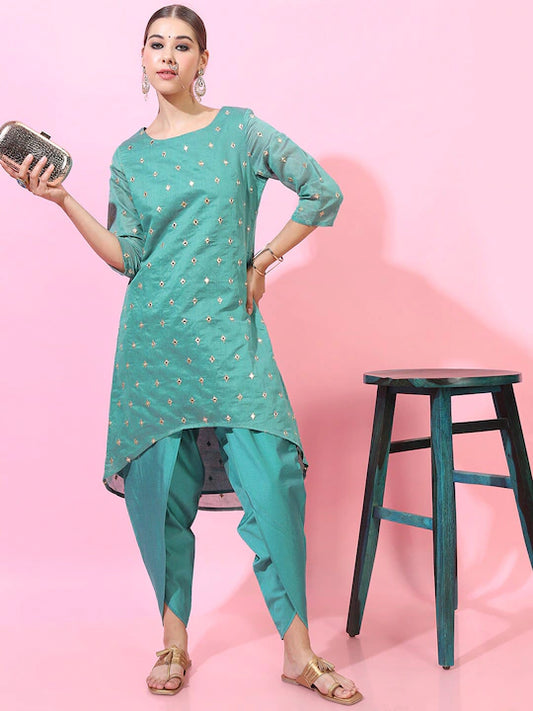 Women Turquoise Kurti Dhoti set