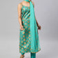 Women Turquoise Silk Blend Kurat Set