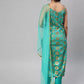 Women Turquoise Silk Blend Kurat Set