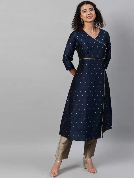 Women V-NECK Cotton Blend Blue Kurta set