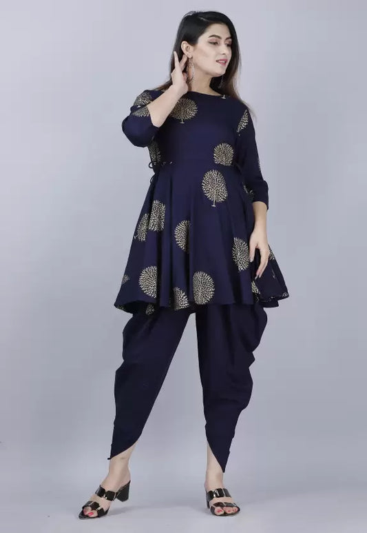 Women Viscose Rayon Kurta Dhoti Set