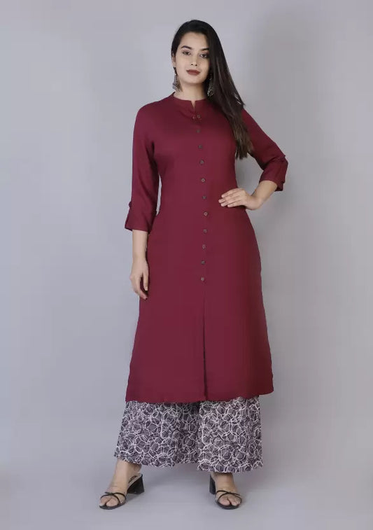 Women Viscose Rayon Maroon Kurta set with Palazzo