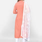 Women Viscose Rayon Peach Embroidered Kurta set with Dupatta