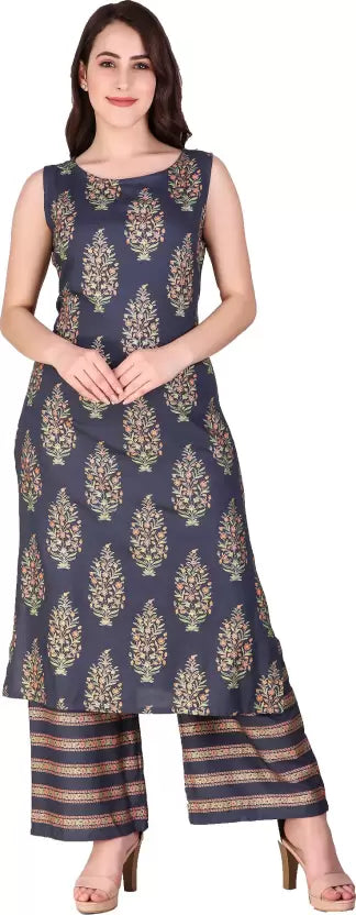 Women Viscose Rayon Printed Sleeveless Kurta set