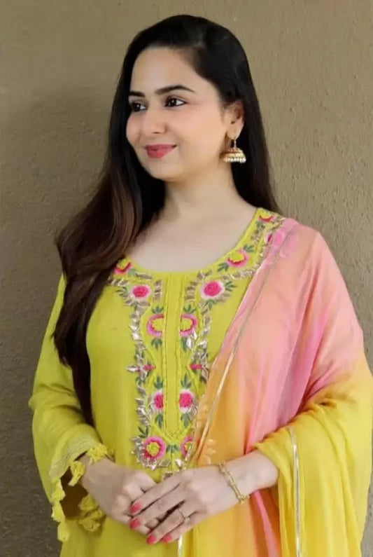 Women Viscose Rayon Yellow Kurta set