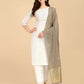 Women White Cotton Blend Kurta set with Grey Dupatta