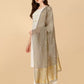 Women White Cotton Blend Kurta set with Grey Dupatta