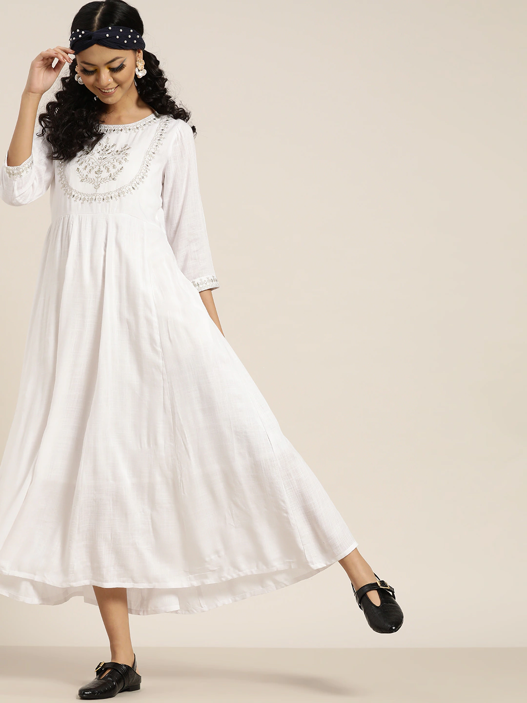 Women White Embroidered Dress