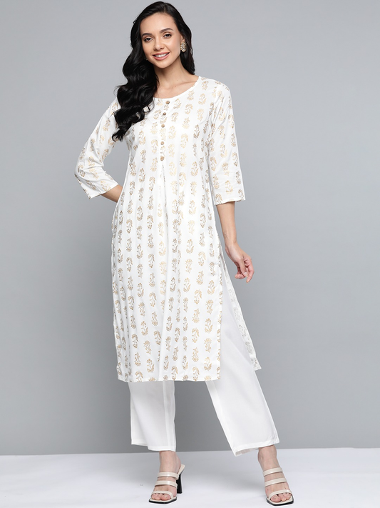 Women White Ethnic Motifs Kurta Set