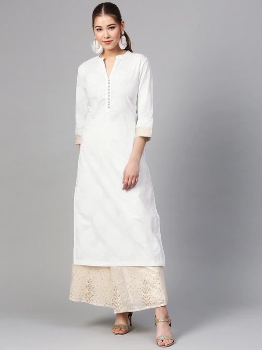 Women White Printed Kurta
