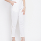 Women White Solid Cotton Trousers