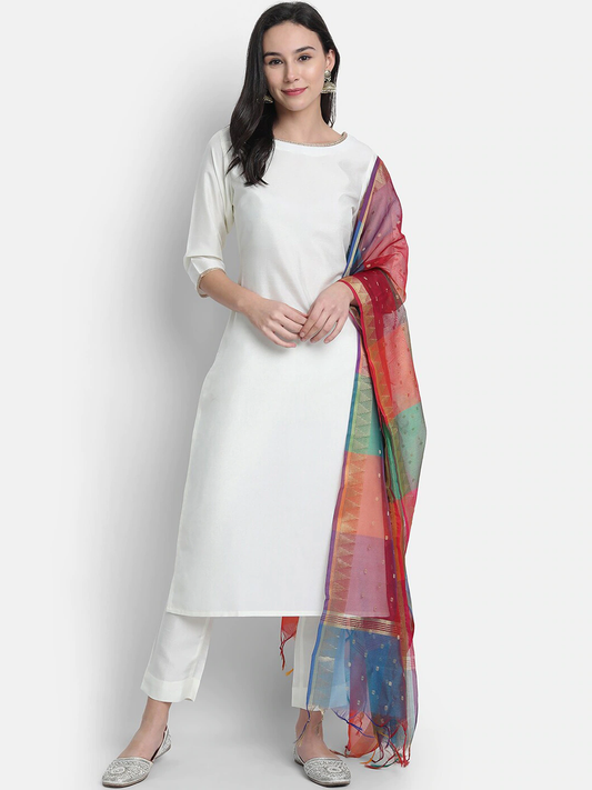 Women White Solid Kurta Set