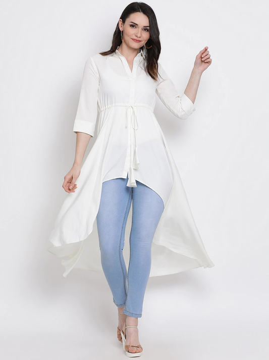 Women White Solid Tunic